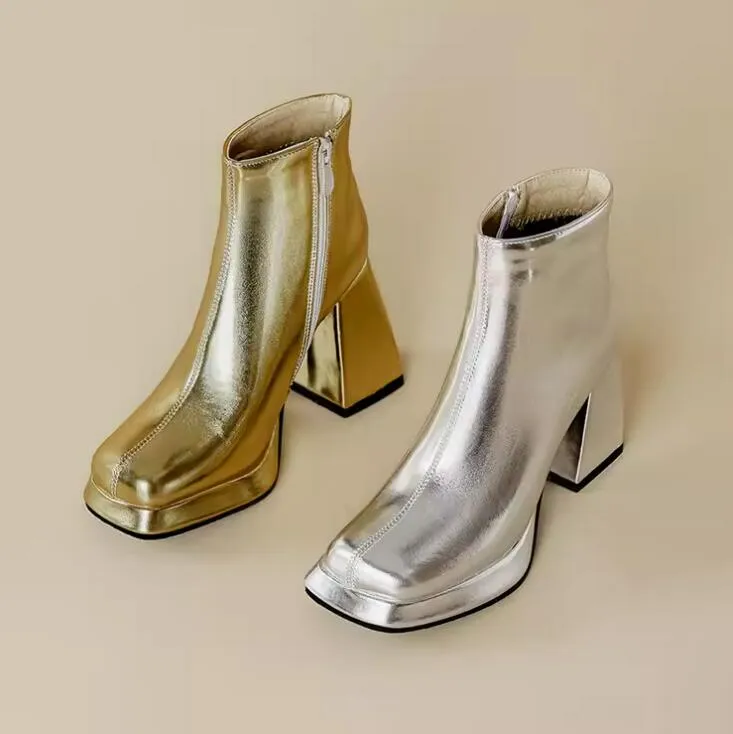 Women's Petite Chunky Square Toe Short Boots TS61