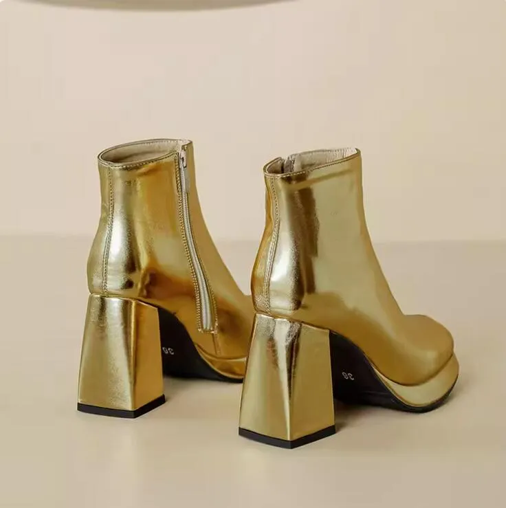 Women's Petite Chunky Square Toe Short Boots TS61