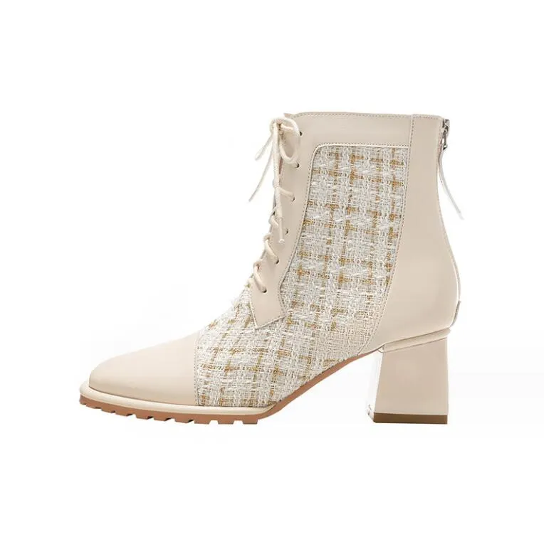 Women's Petite Feet Chunky Heel Lace Up Short Boots MS219