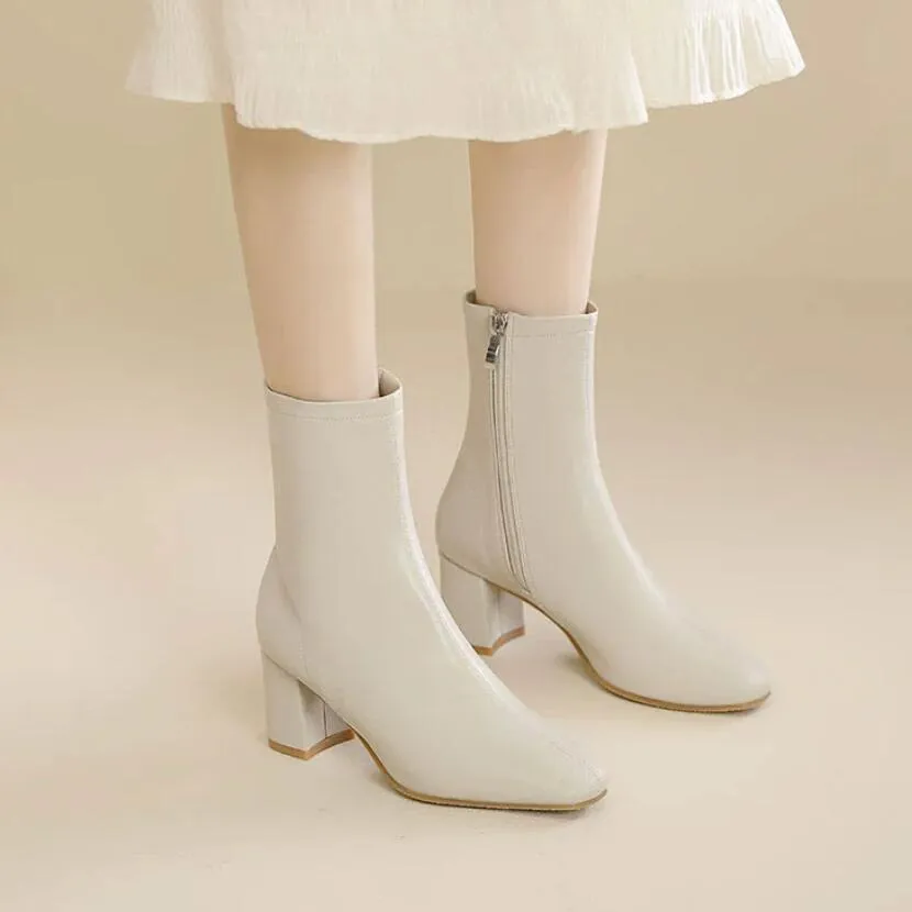 Women's Petite Feet Side Zipper Chunky Heel Boots MS395