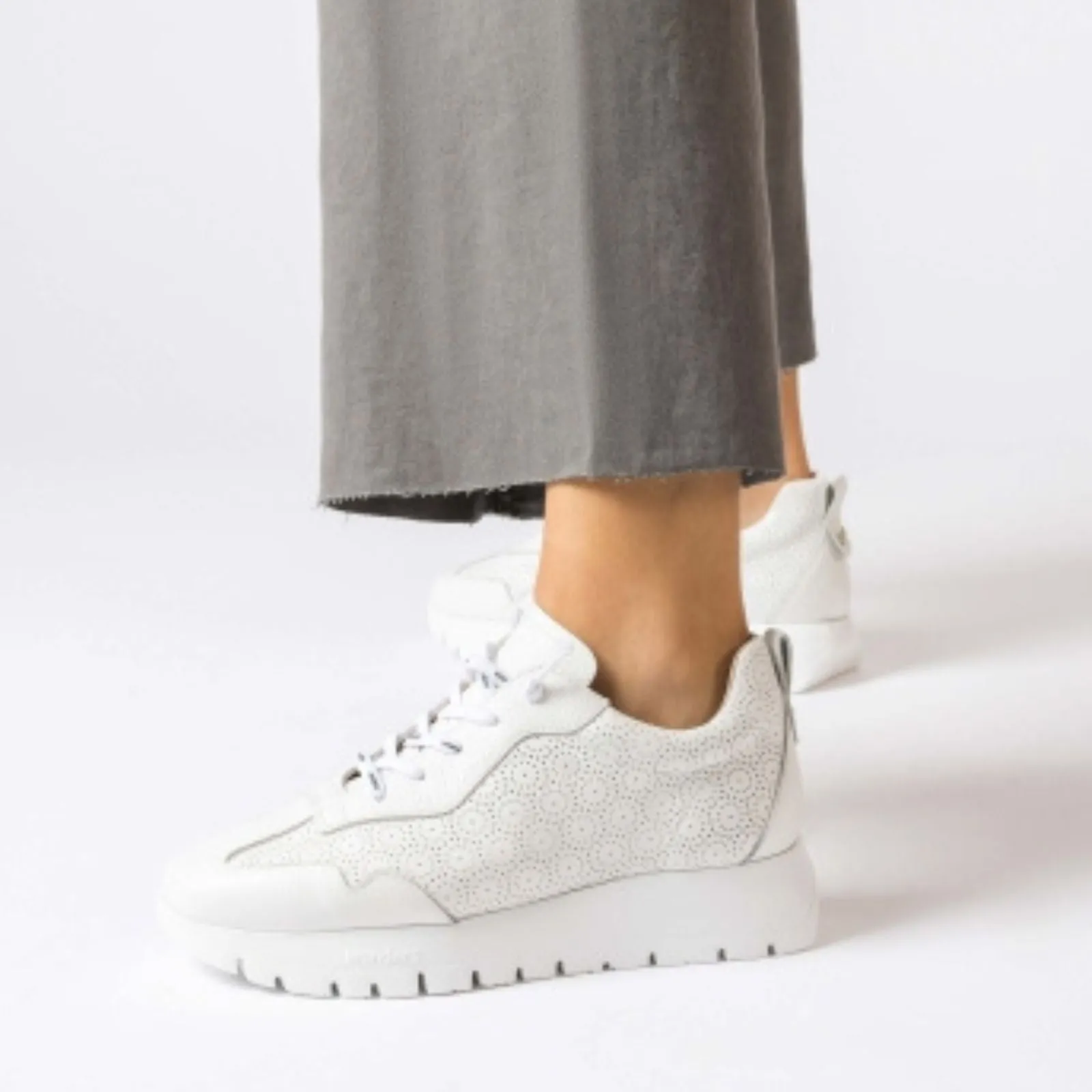Wonders White Laser Cut Leather Sneakers