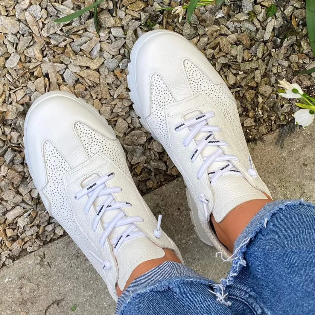 Wonders White Laser Cut Leather Sneakers