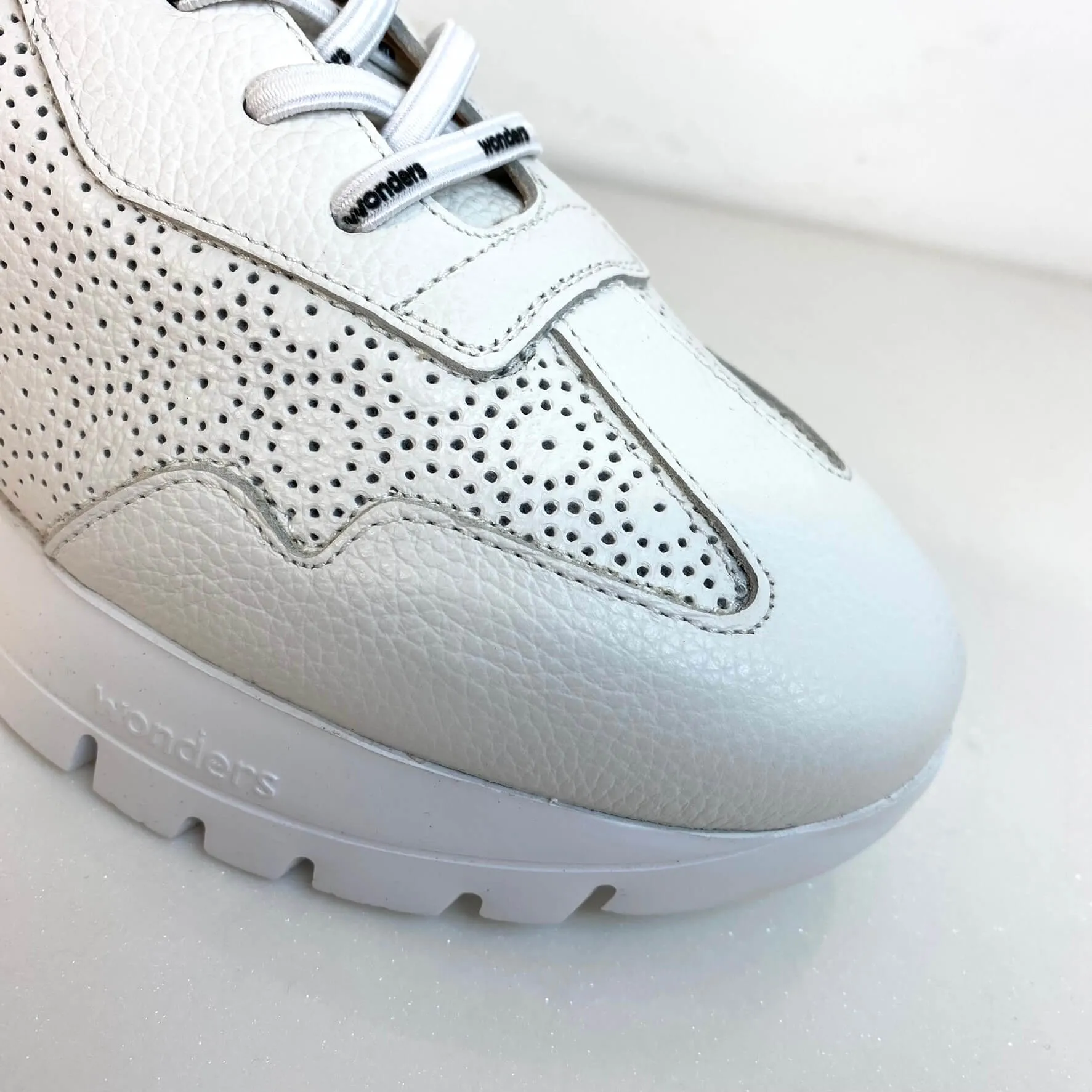 Wonders White Laser Cut Leather Sneakers