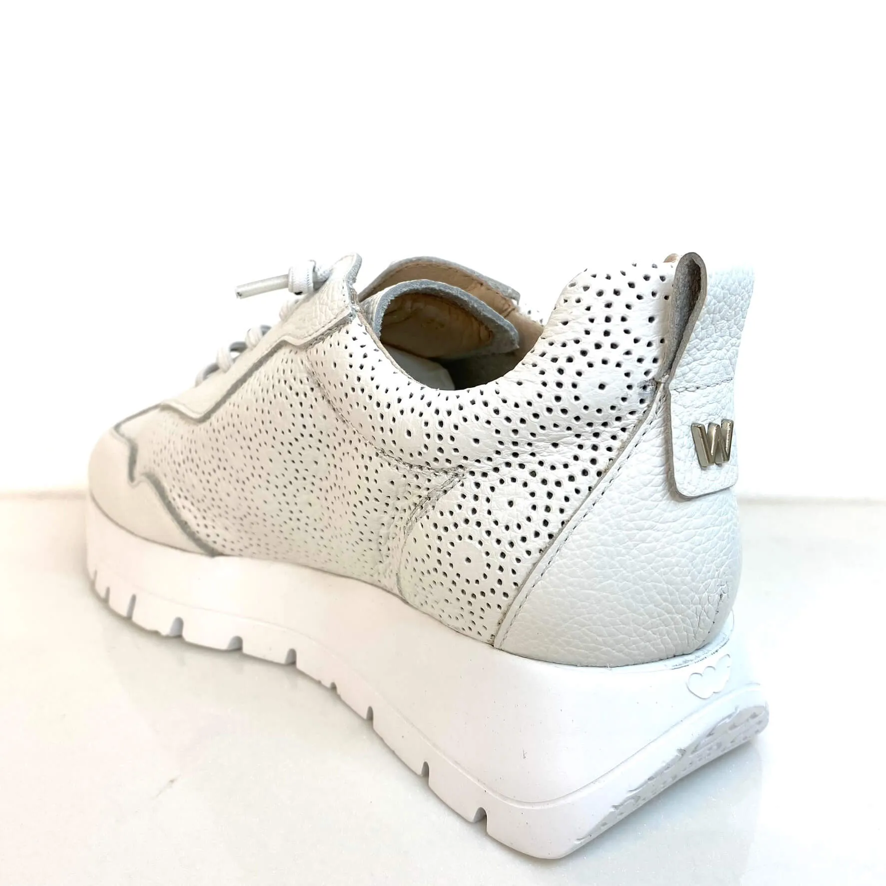Wonders White Laser Cut Leather Sneakers