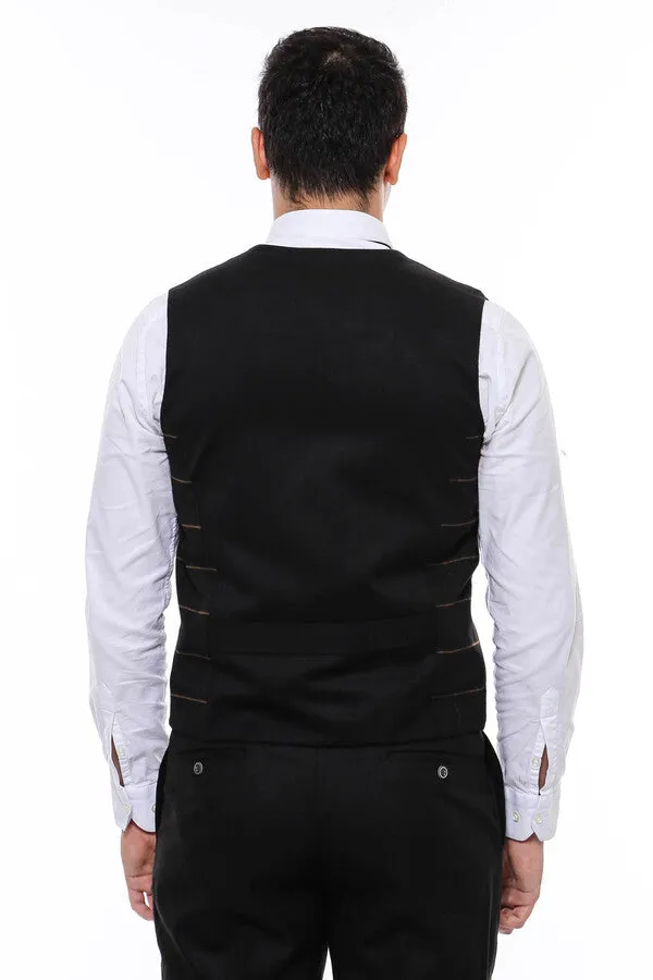 WSS Double Breasted Plaid Black Men Vest  - Singen