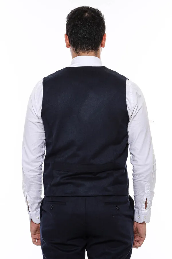WSS Double Breasted Plaid Navy Blue Men's Vest  - Singen