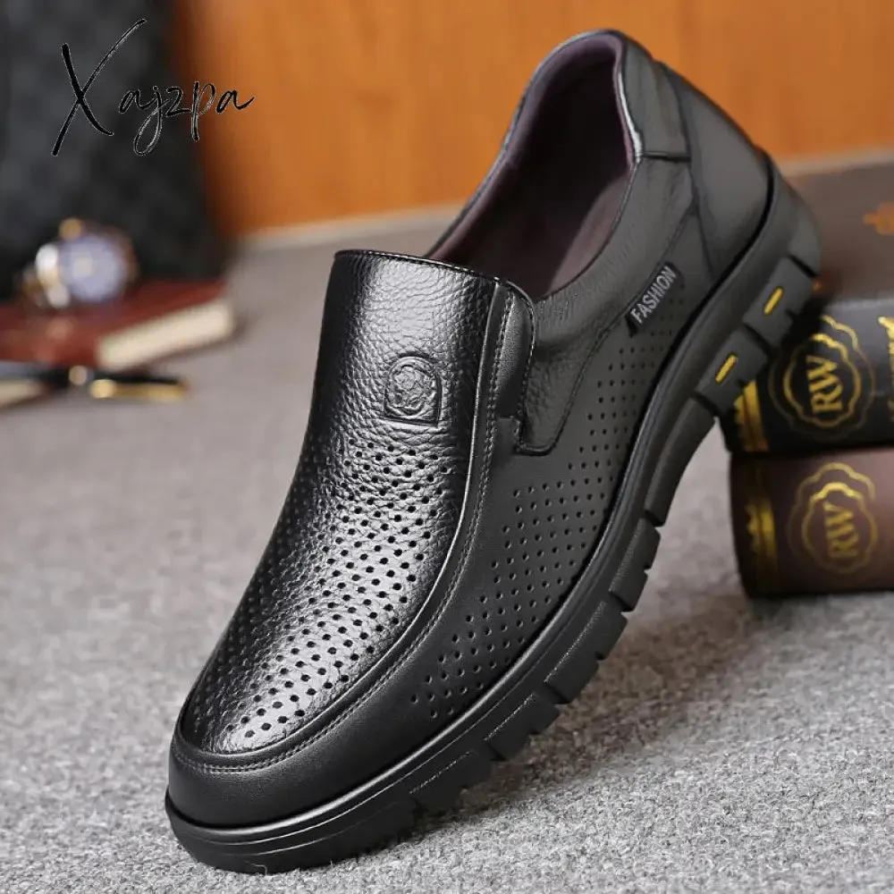 Xajzpa - Men's Genuine Leather Shoes 38-46 Head Leather Soft Anti-slip Rubber Loafers Shoes Man Casual Real Leather Shoes