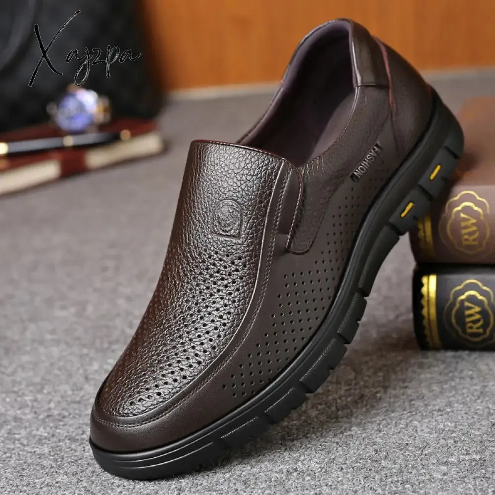 Xajzpa - Men's Genuine Leather Shoes 38-46 Head Leather Soft Anti-slip Rubber Loafers Shoes Man Casual Real Leather Shoes