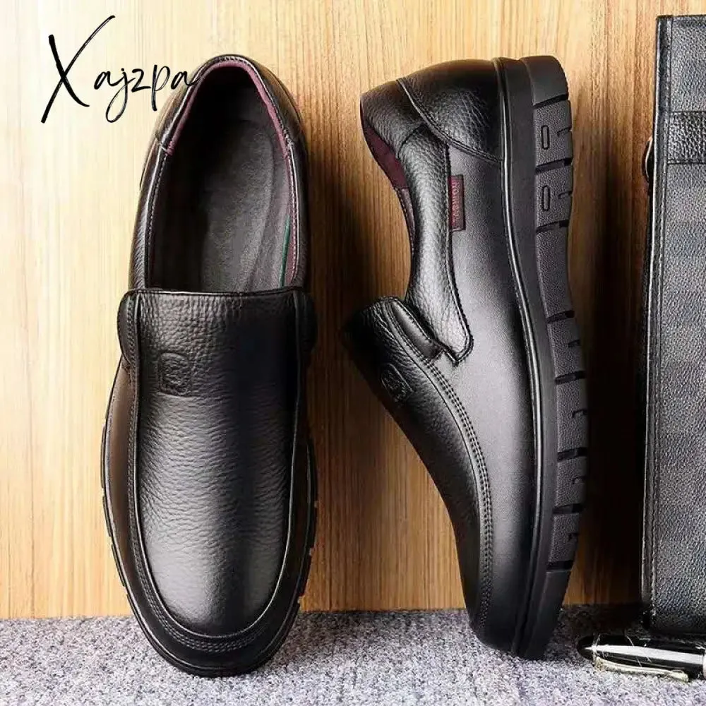 Xajzpa - Men's Genuine Leather Shoes 38-46 Head Leather Soft Anti-slip Rubber Loafers Shoes Man Casual Real Leather Shoes
