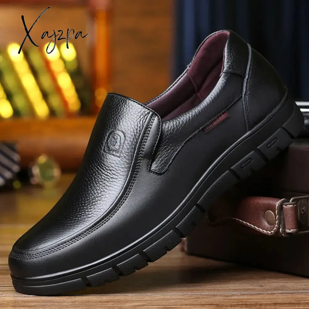 Xajzpa - Men's Genuine Leather Shoes 38-46 Head Leather Soft Anti-slip Rubber Loafers Shoes Man Casual Real Leather Shoes