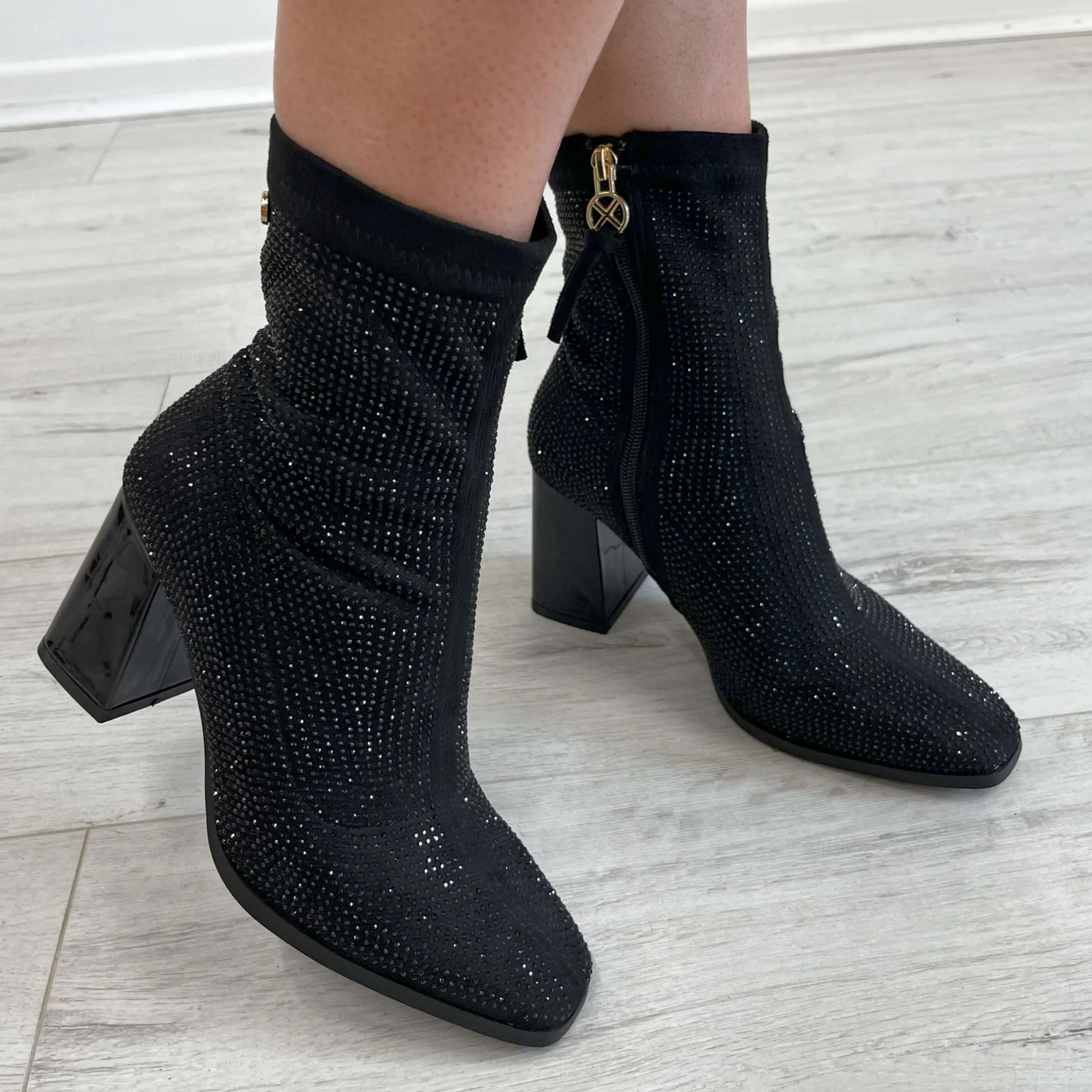 XTI Black Sparkly Sock Boots