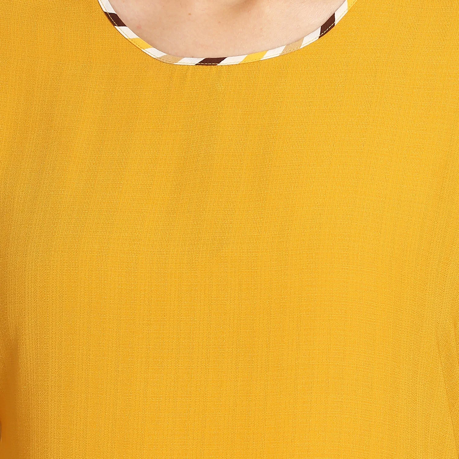 Yellow Round Neck Kurta With Embroidered Slit